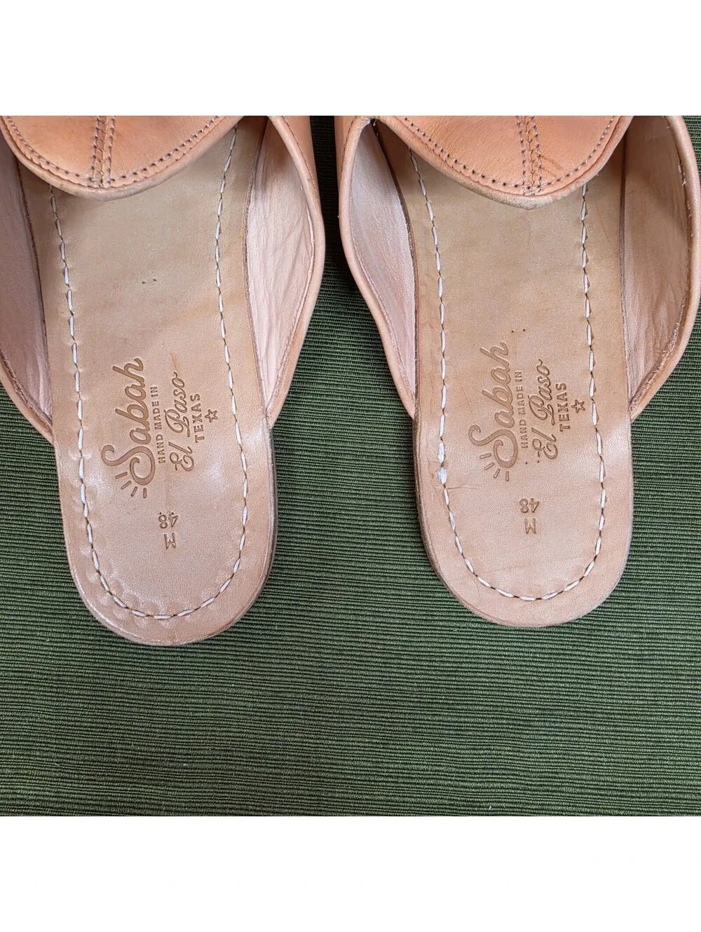 Sabah Tan Leather Slippers 48 US 15-15.5 Hand Made El Paso TX Baba